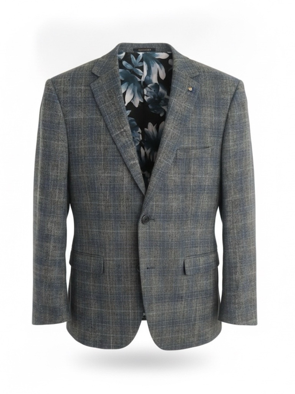 Men's Blue Plaid Wool-Blend Blazer